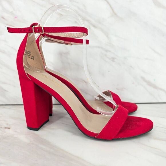 DREAM PAIRS Women's Platform Chunky Block Heels Ankle Strap Red SIZE 9.5 - Picture 1 of 6